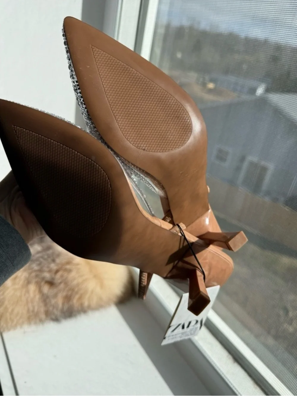 Zara Nude Pearl & Crystal Embellished Pointed Slingback Flats - Picture 3 of 3